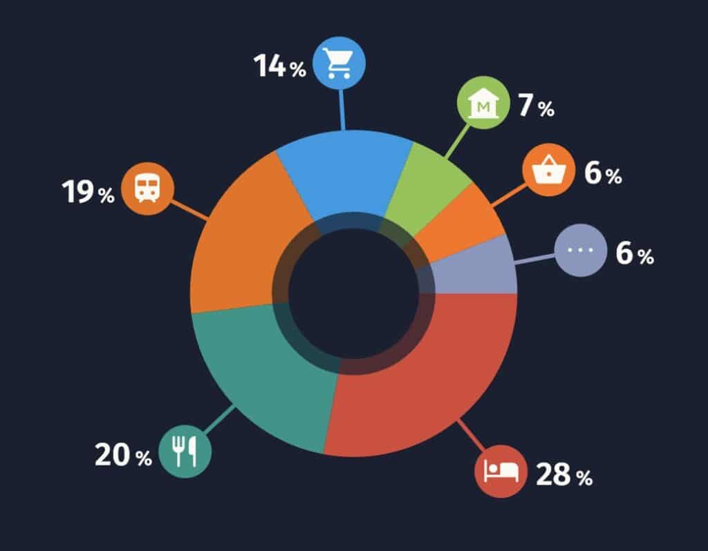 Procentowy udział wydatków podczas naszego wyjazdu do Japonii - aplikacja TravelSpend