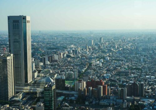 Panorama miasta widziana z Tokyo Metropolitan Government Building.