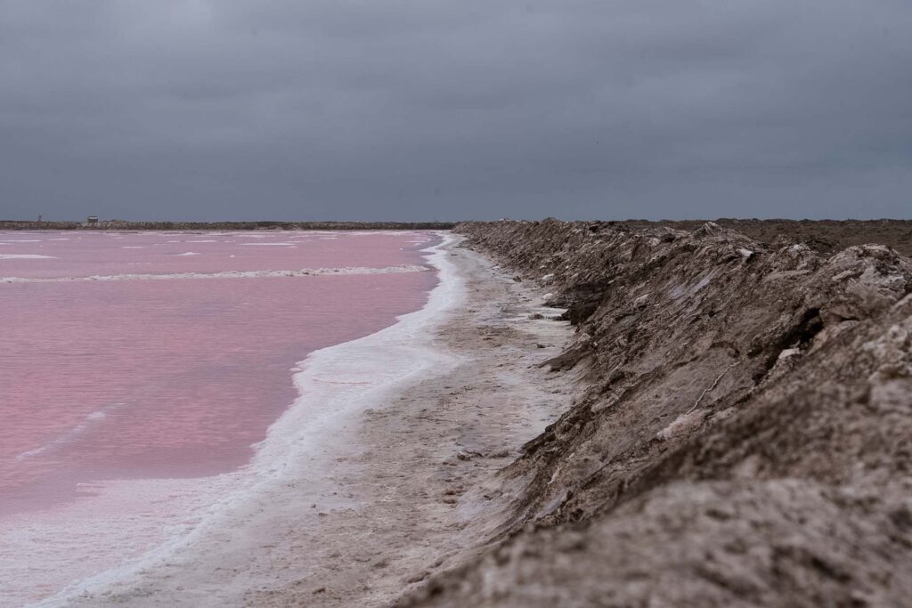 Różowe jezioro w Valvis Bay.